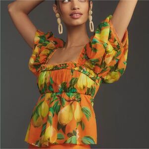 NWT Farm Rio Orange Chic Pears Short Sleeve Blouse Size Medium $148